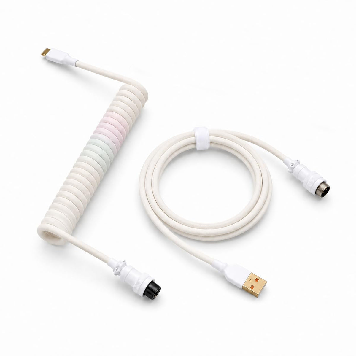 Pink-Blue Mix coiled aviator keyboard cable without weighted bar, USB-A to USB-C
