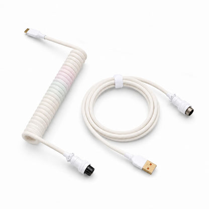 Pink-Blue Mix coiled aviator keyboard cable without weighted bar, USB-A to USB-C