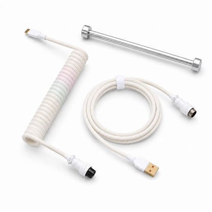 Pink-Blue Mix coiled aviator keyboard cable with weighted bar, USB-A to USB-C