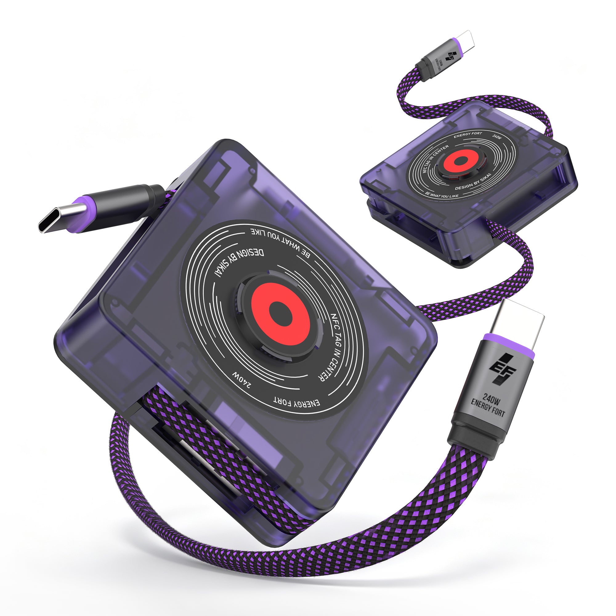 EnergyFort DISC Series vinyl record retractable charging cable