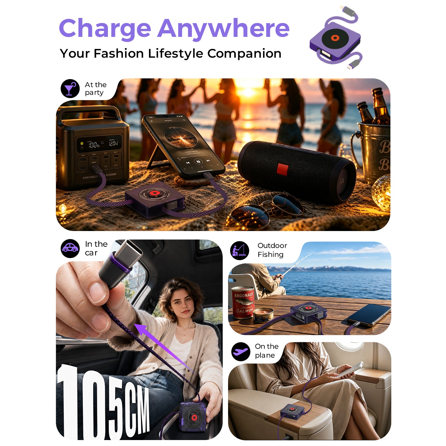 EnergyFort DISC cable for travel car desk and outdoor charging