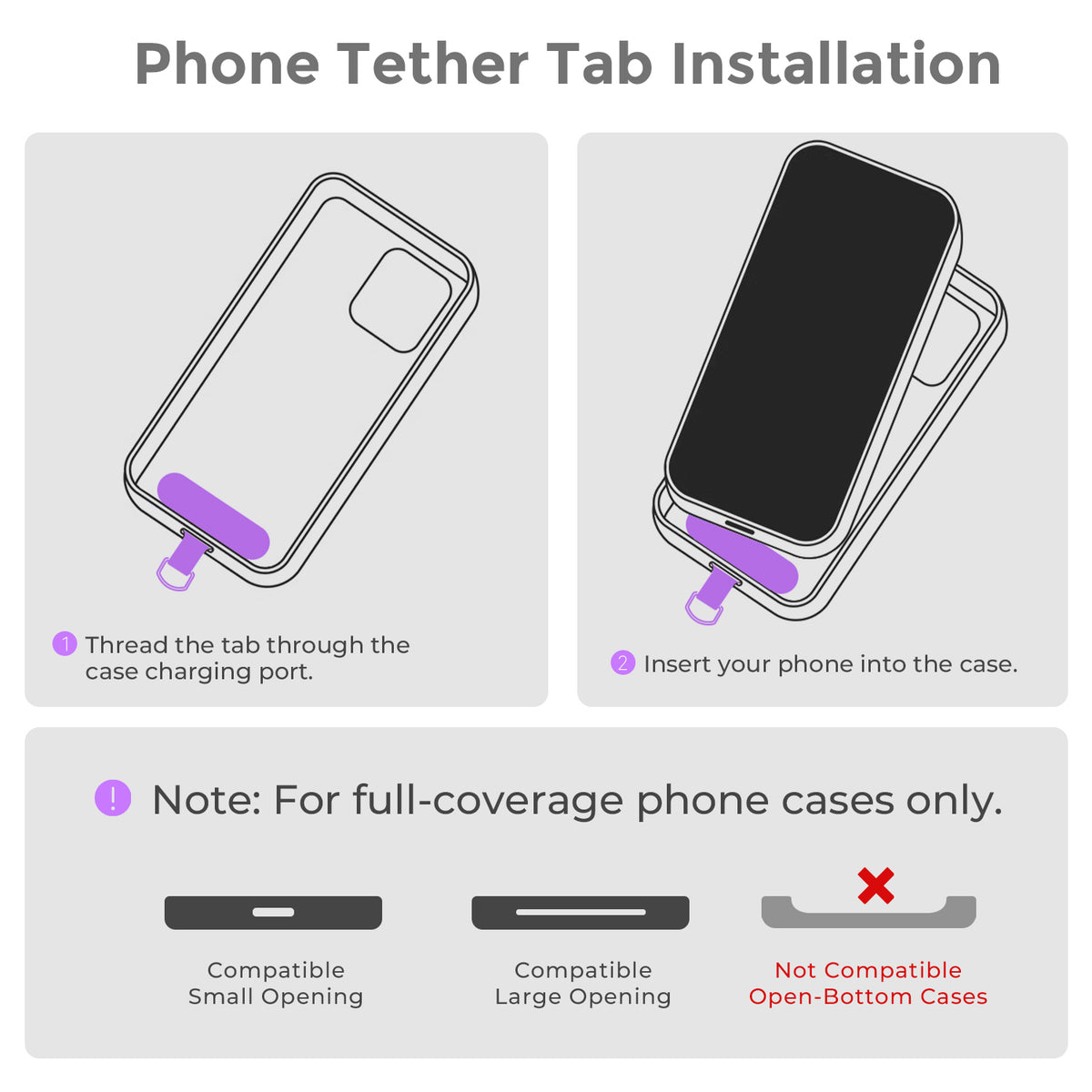 Black purple phone lanyard with detachable 30cm USB-C to USB-C cable