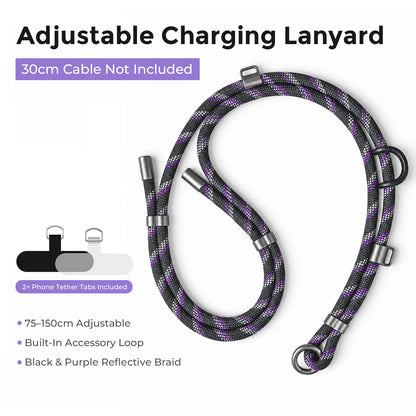 Gray orange EnergyFort phone lanyard set with 30cm 240W USB-C cable