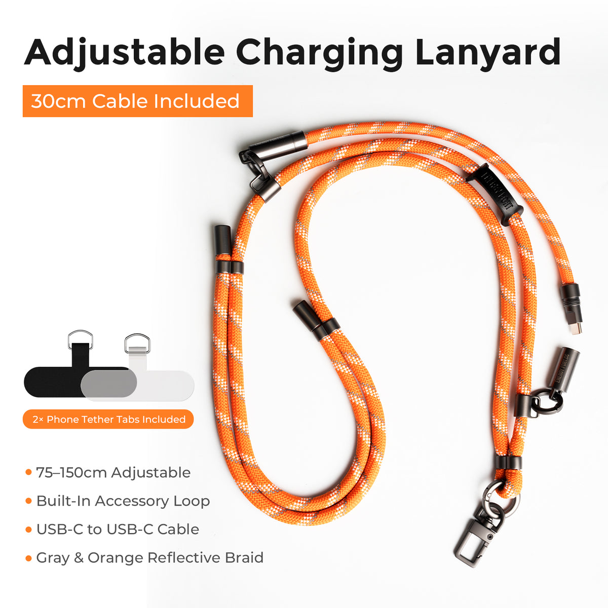 Gray orange EnergyFort adjustable phone lanyard without charging cable