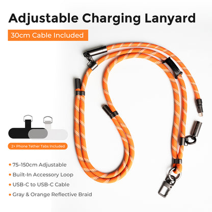 Gray orange EnergyFort adjustable phone lanyard without charging cable