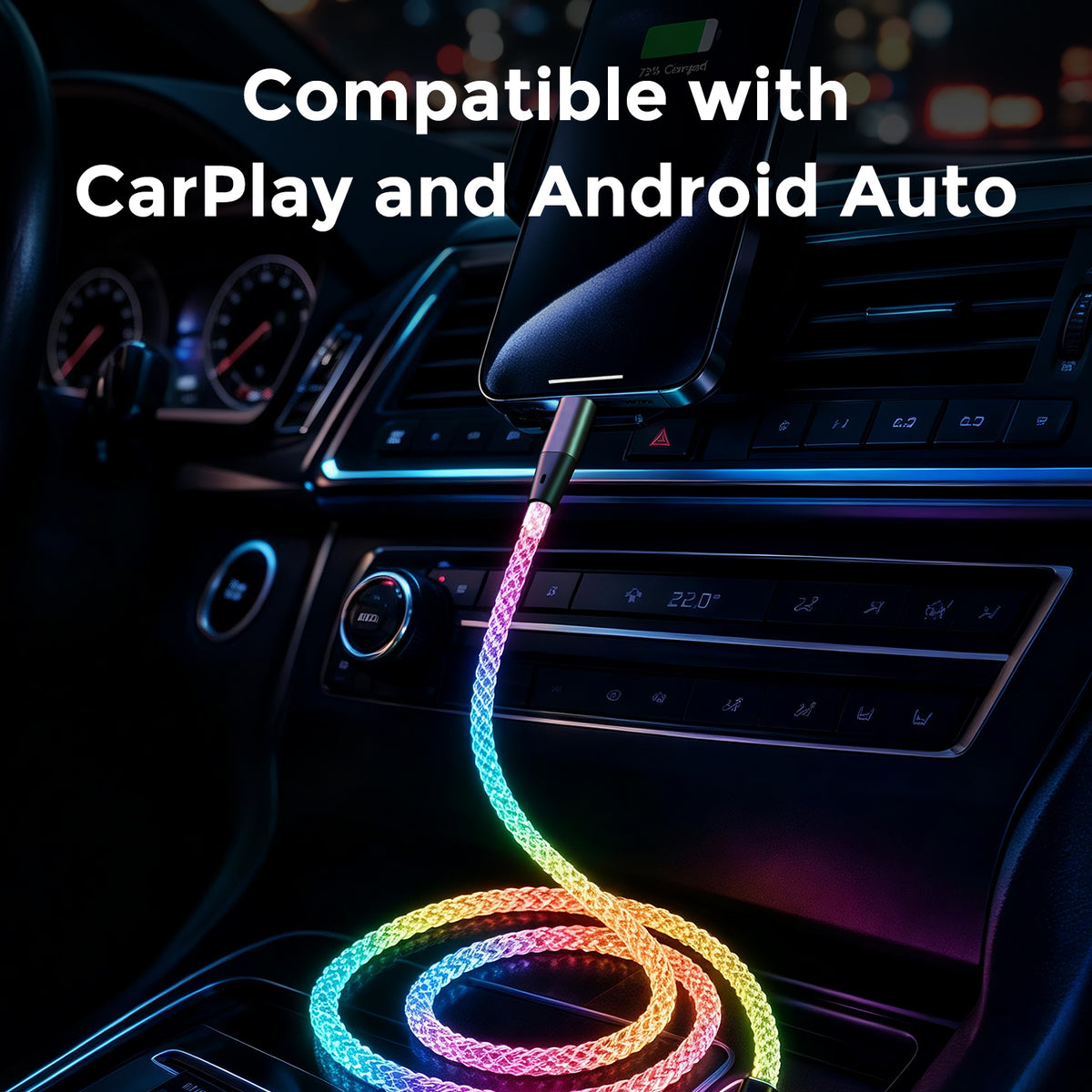 USB-A to USB-C RGB cable used with CarPlay and Android Auto