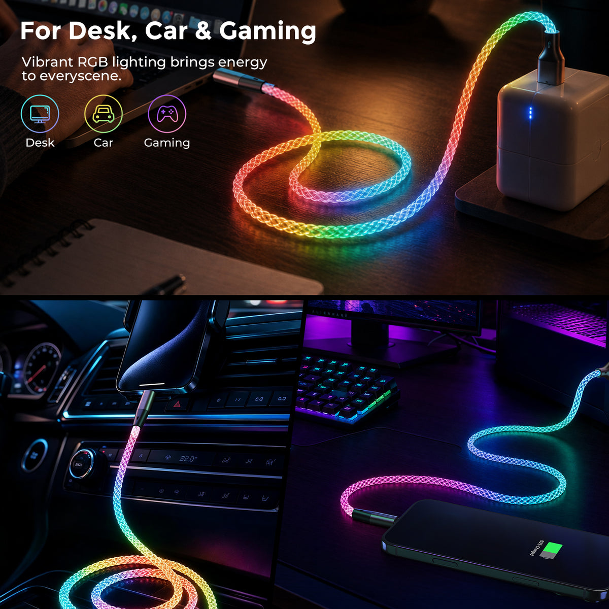 RGB flow cable used for desk car and gaming setups
