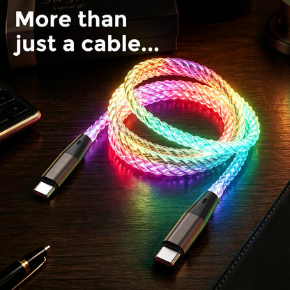 RGB flow charging cable glowing on a desk