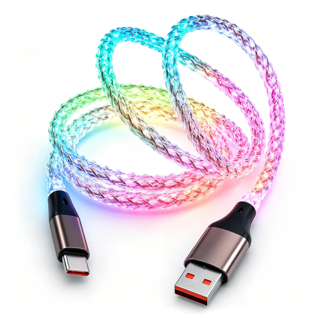 USB-A to USB-C RGB flow charging cable product view